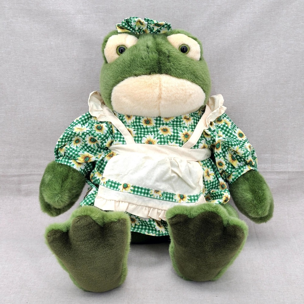 VTG JC Penney Golden Bear Stuffed Animal Plush Frog Sunflower Dress Apron XL 22"